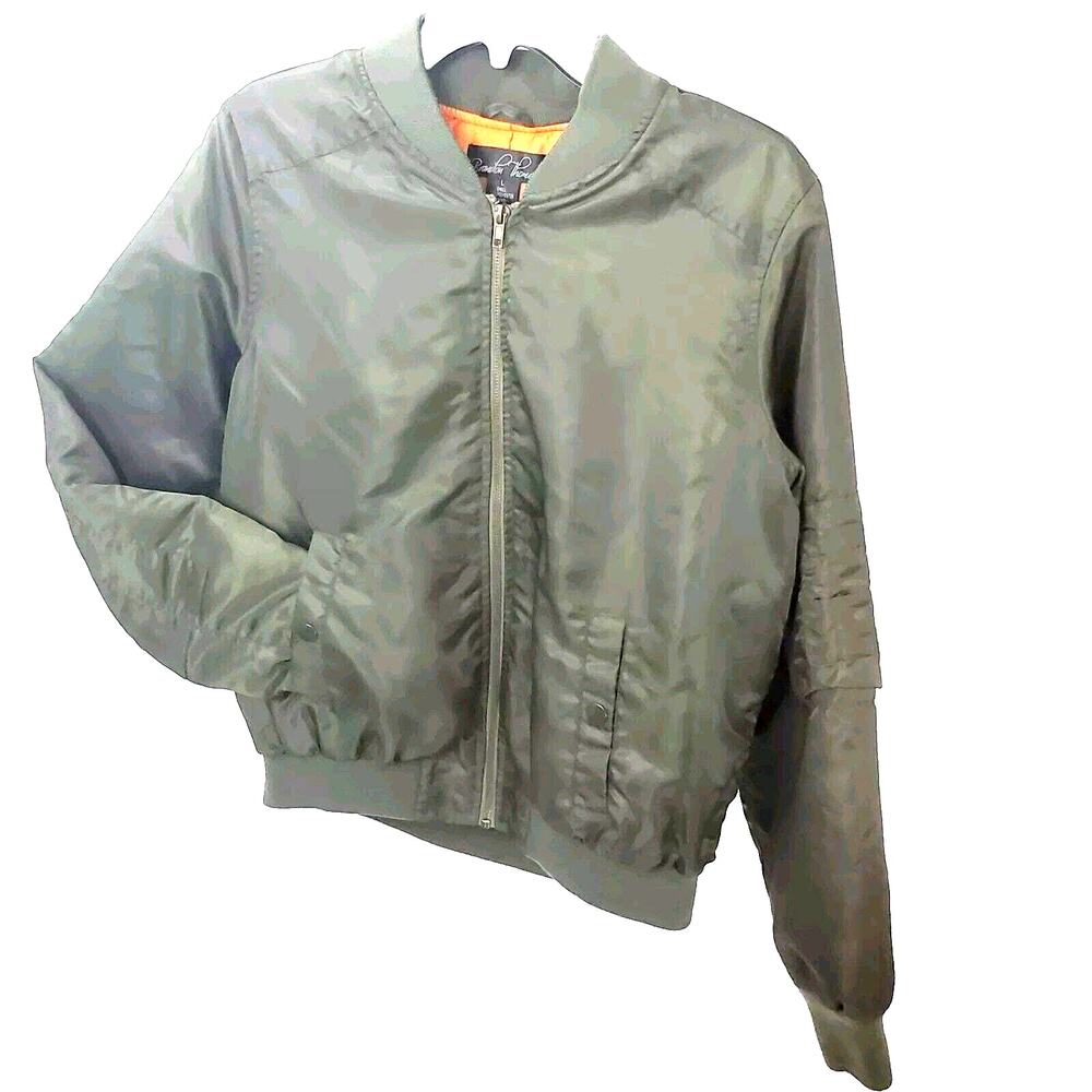 Brandon Thomas Jacket Women's Large Green Rib Trim Coat Pockets Full Zip 80s
